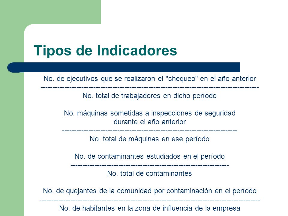 Tipos de Indicadores No. de ejecutivos que se realizaron el chequeo en el año anterior.