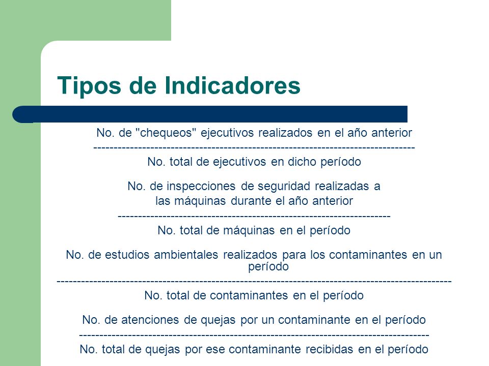Tipos de Indicadores No. de chequeos ejecutivos realizados en el año anterior.