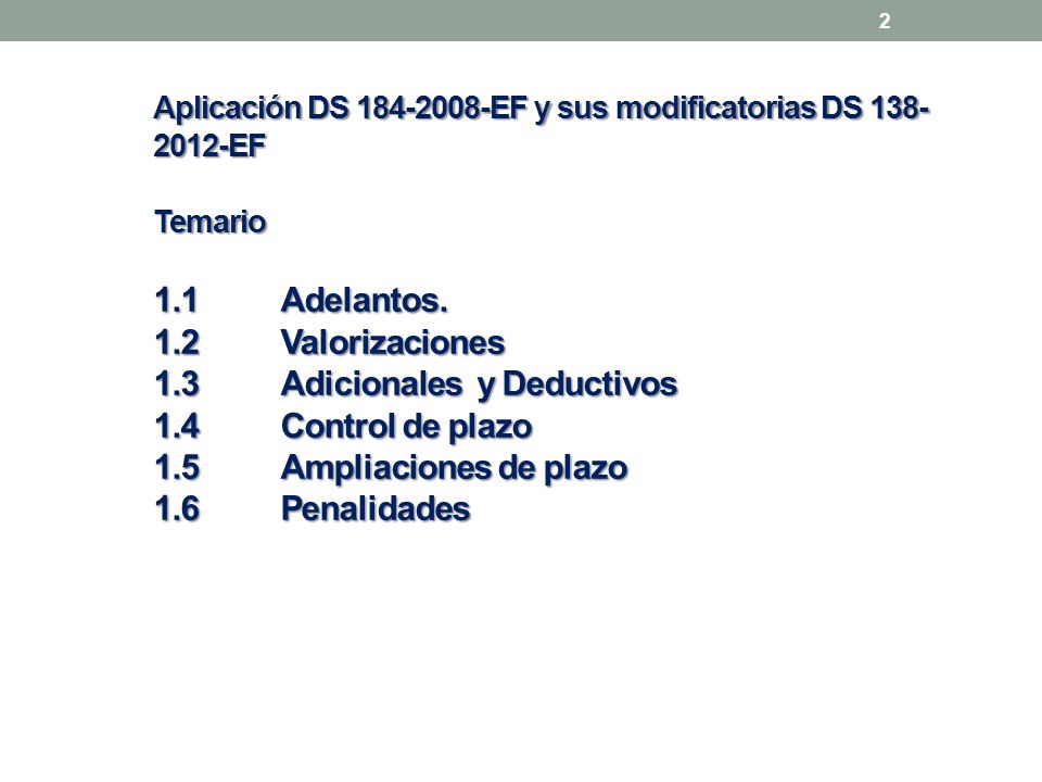 Aplicación DS EF y sus modificatorias DS EF Temario 1.1 Adelantos.