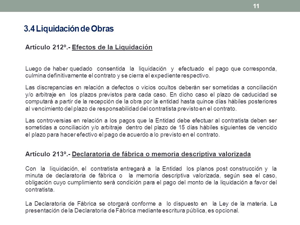 3.4 Liquidación de Obras Artículo 212º.- Efectos de la Liquidación