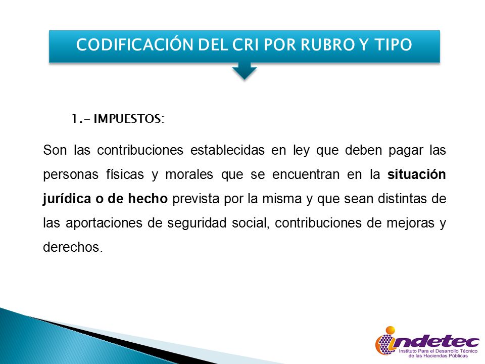 CODIFICACIÓN DEL CRI POR RUBRO Y TIPO