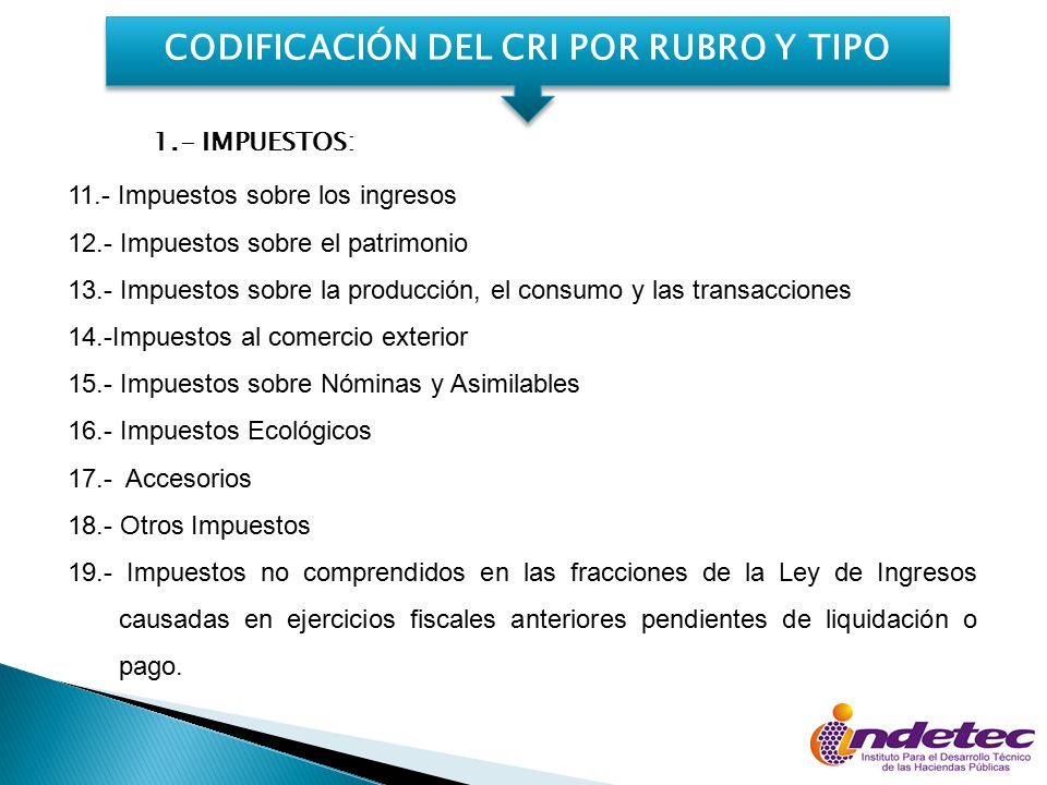 CODIFICACIÓN DEL CRI POR RUBRO Y TIPO