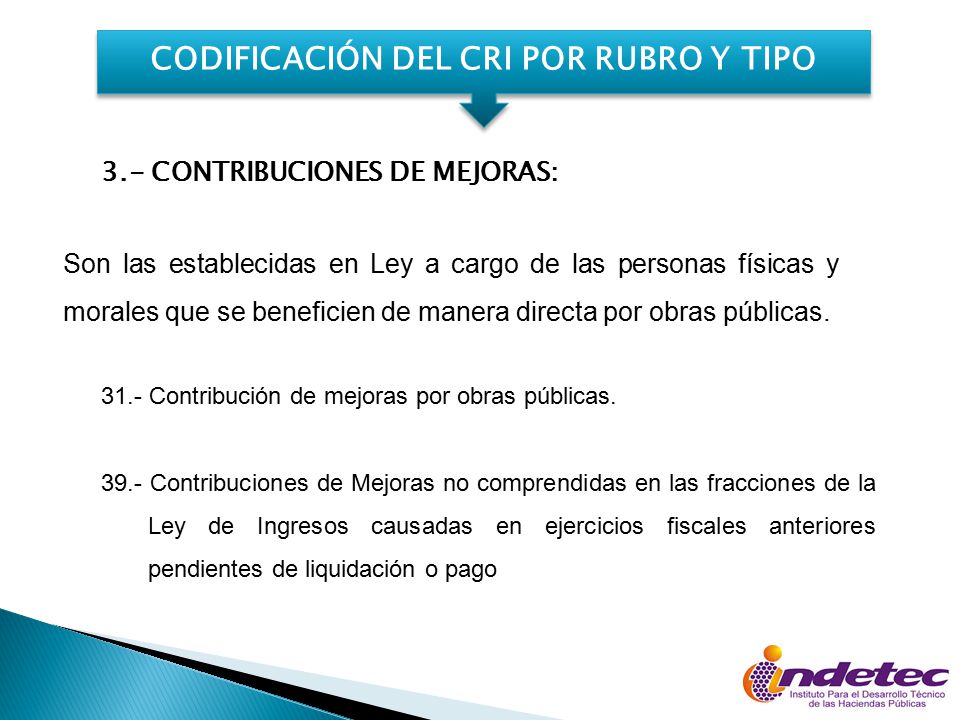 CODIFICACIÓN DEL CRI POR RUBRO Y TIPO