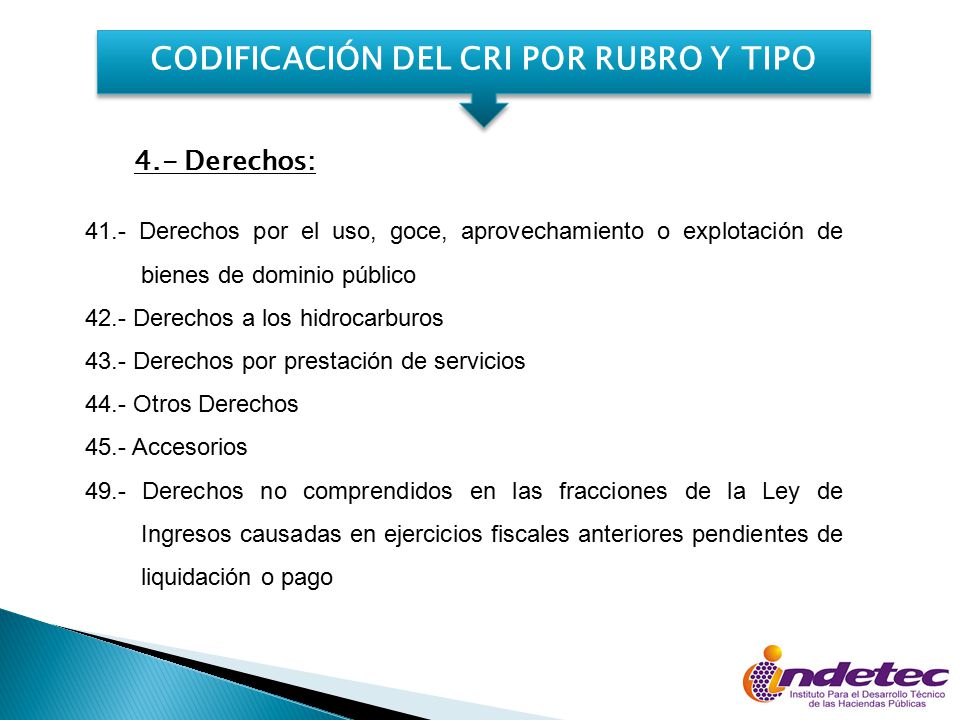 CODIFICACIÓN DEL CRI POR RUBRO Y TIPO