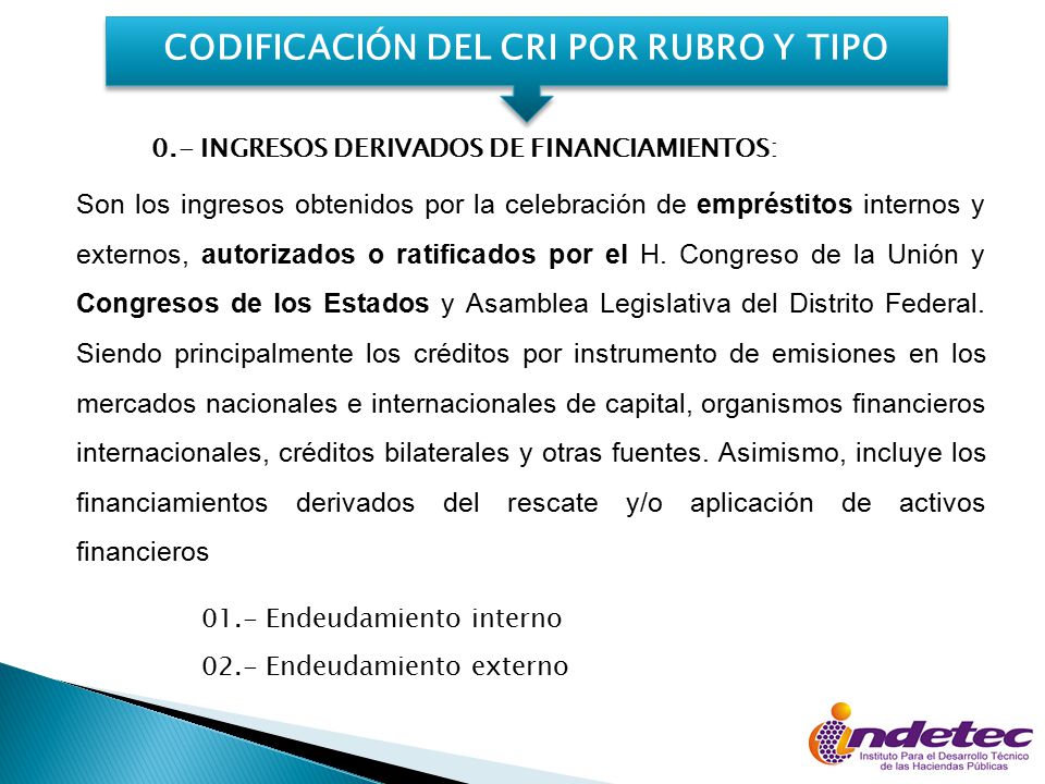 CODIFICACIÓN DEL CRI POR RUBRO Y TIPO