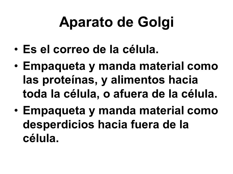 Aparato de Golgi Es el correo de la célula.