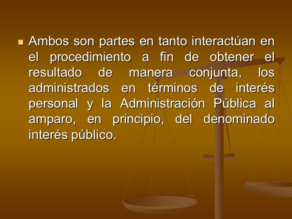 Ambos son partes en tanto interactúan en el procedimiento a fin de obtener el resultado de manera conjunta, los administrados en términos de interés personal y la Administración Pública al amparo, en principio, del denominado interés público.