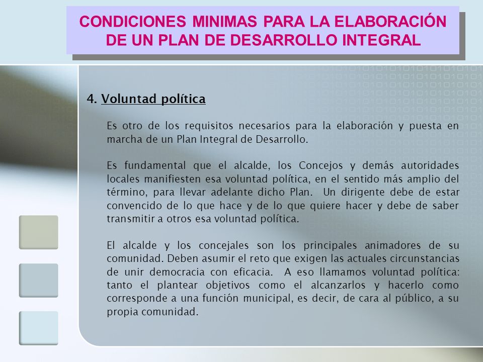 CONDICIONES MINIMAS PARA LA ELABORACIÓN DE UN PLAN DE DESARROLLO INTEGRAL
