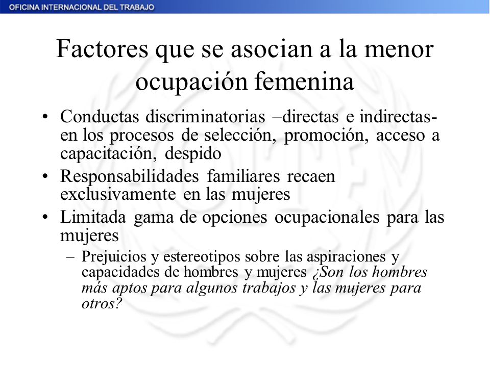 Factores que se asocian a la menor ocupación femenina