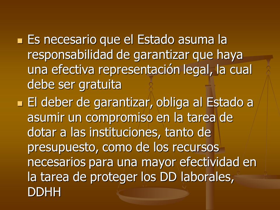 Es necesario que el Estado asuma la responsabilidad de garantizar que haya una efectiva representación legal, la cual debe ser gratuita
