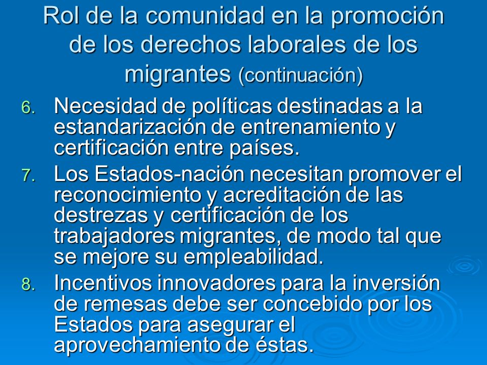 Rol de la comunidad en la promoción de los derechos laborales de los migrantes (continuación)