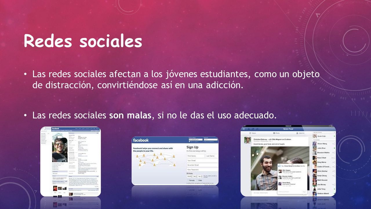 Redes sociales Las redes sociales afectan a los jóvenes estudiantes, como un objeto de distracción, convirtiéndose así en una adicción.