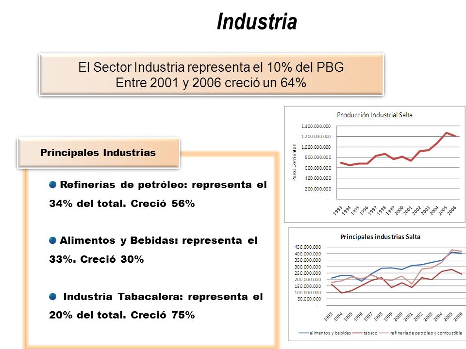 Industria El Sector Industria representa el 10% del PBG