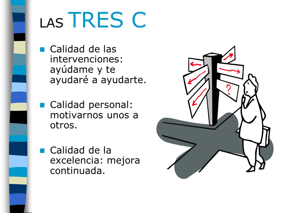 LAS TRES C Calidad de las intervenciones: ayúdame y te ayudaré a ayudarte. Calidad personal: motivarnos unos a otros.