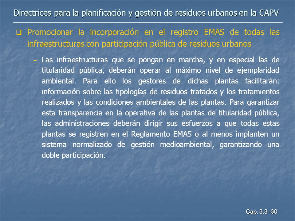 Directrices para la planificación y gestión de residuos urbanos en la CAPV