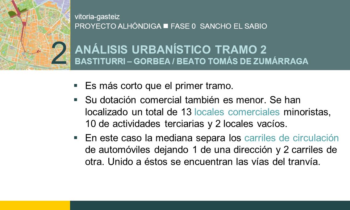 2 ANÁLISIS URBANÍSTICO TRAMO 2 BASTITURRI – GORBEA / BEATO TOMÁS DE ZUMÁRRAGA. Es más corto que el primer tramo.