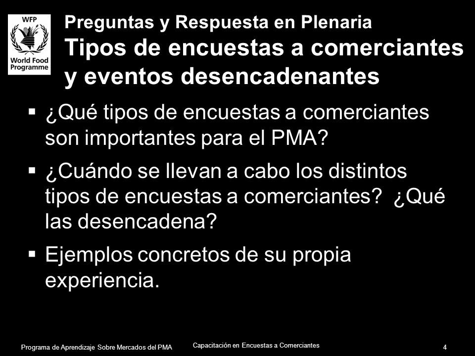 ¿Qué tipos de encuestas a comerciantes son importantes para el PMA