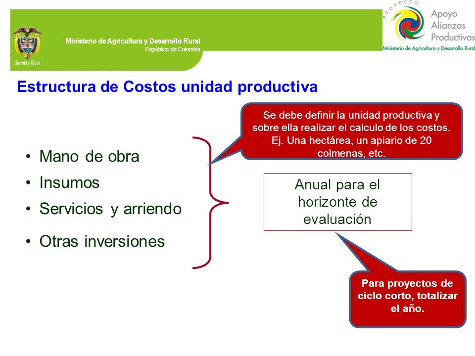 Para proyectos de ciclo corto, totalizar el año.