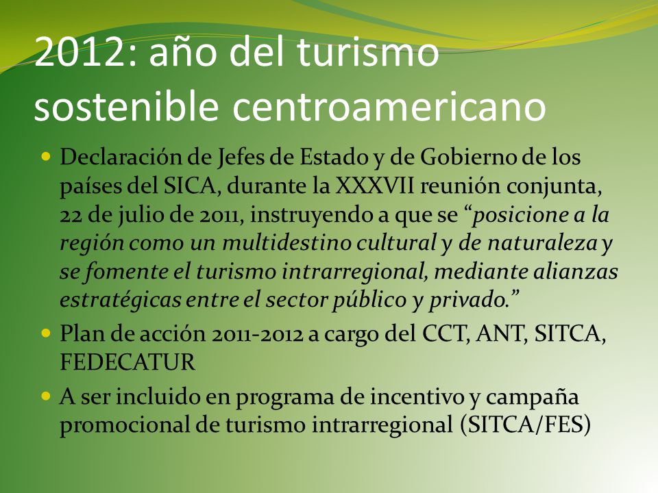 2012: año del turismo sostenible centroamericano