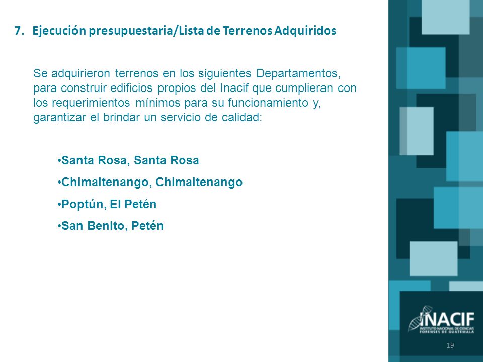 Ejecución presupuestaria/Lista de Terrenos Adquiridos