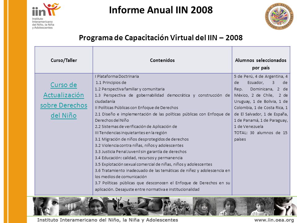Informe Anual IIN 2008 Programa de Capacitación Virtual del IIN – 2008