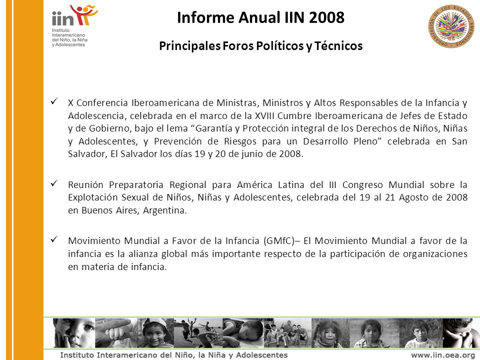 Informe Anual IIN 2008 Principales Foros Políticos y Técnicos