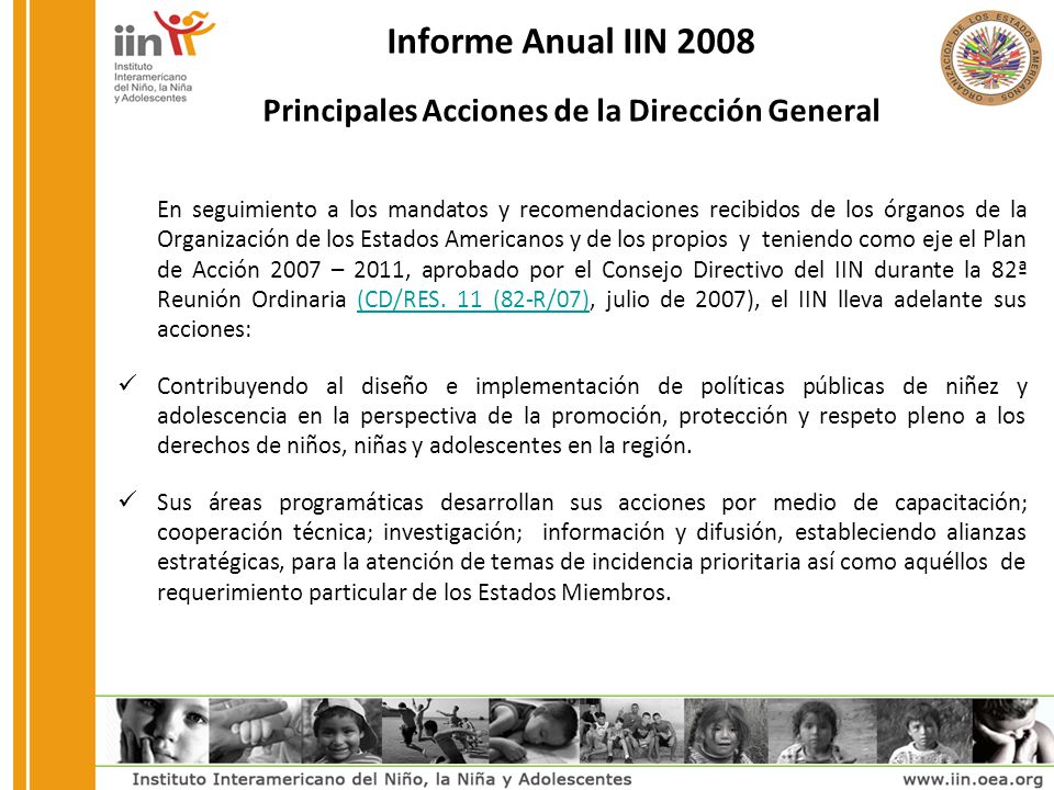 Informe Anual IIN 2008 Principales Acciones de la Dirección General