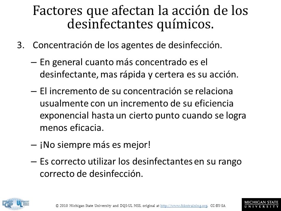 Factores que afectan la acción de los desinfectantes químicos.