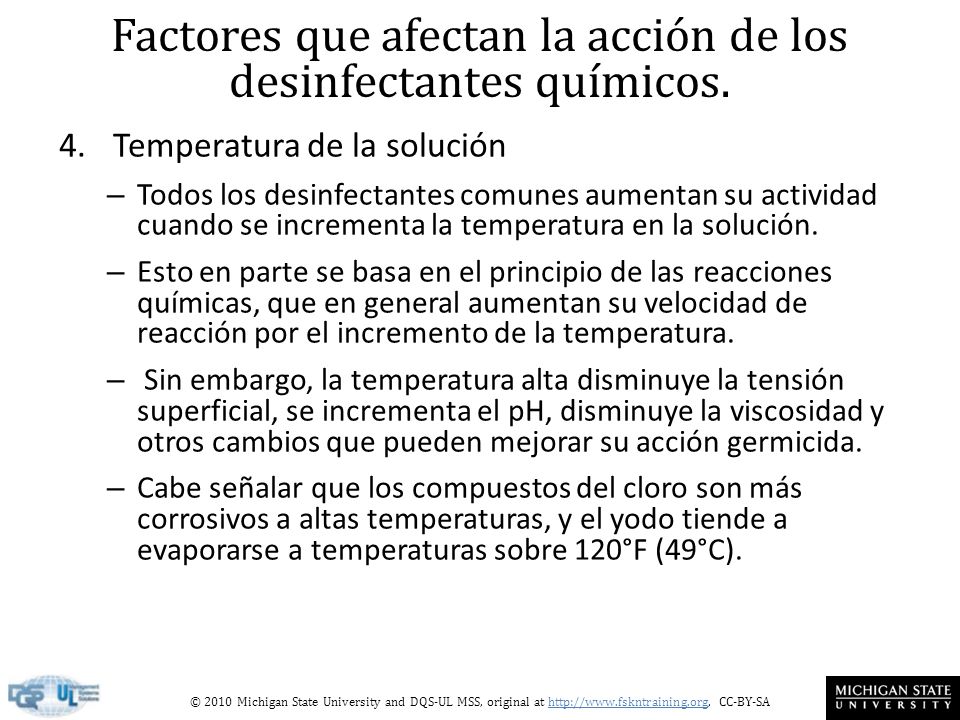 Factores que afectan la acción de los desinfectantes químicos.