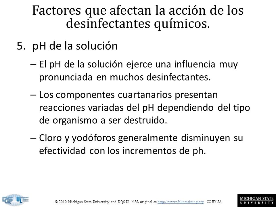 Factores que afectan la acción de los desinfectantes químicos.