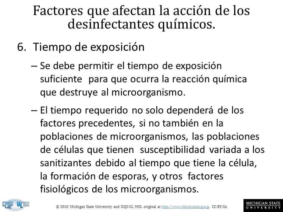 Factores que afectan la acción de los desinfectantes químicos.