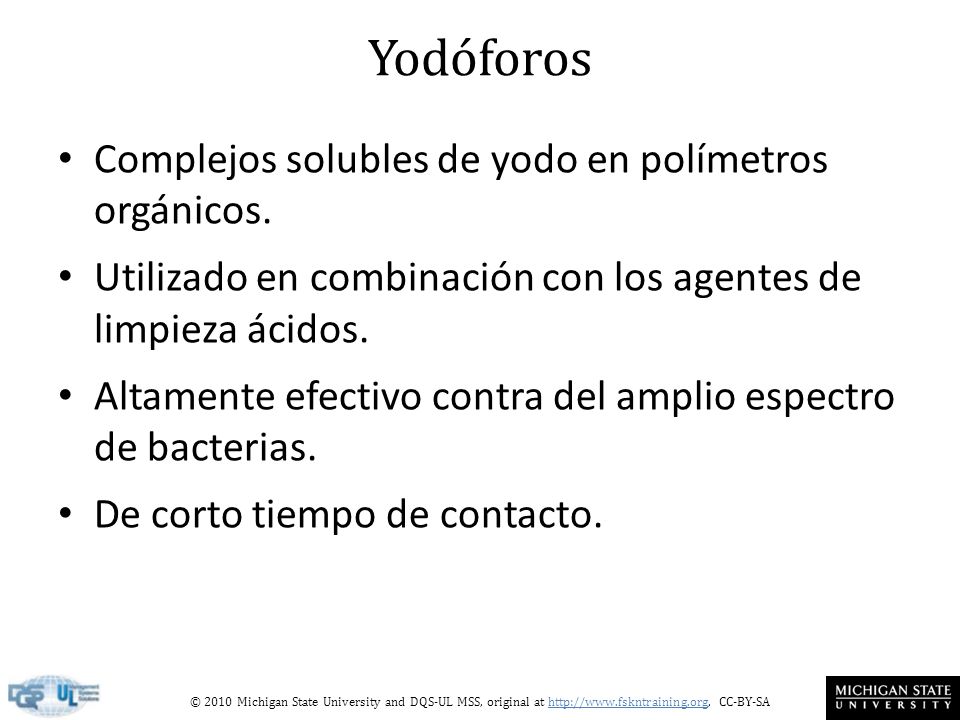 Yodóforos Complejos solubles de yodo en polímetros orgánicos.