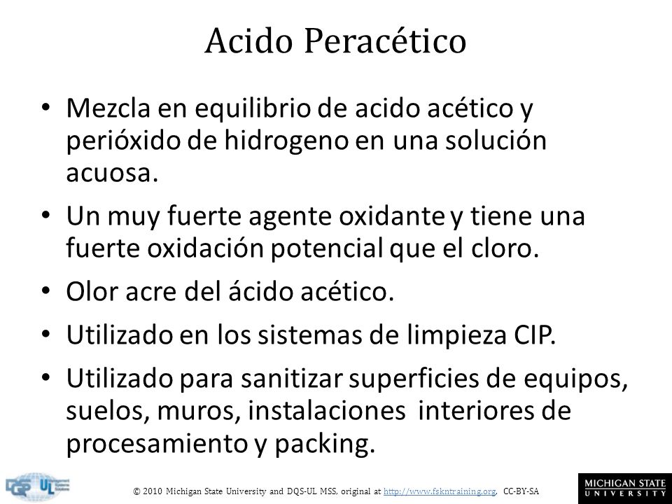 Acido Peracético Mezcla en equilibrio de acido acético y perióxido de hidrogeno en una solución acuosa.