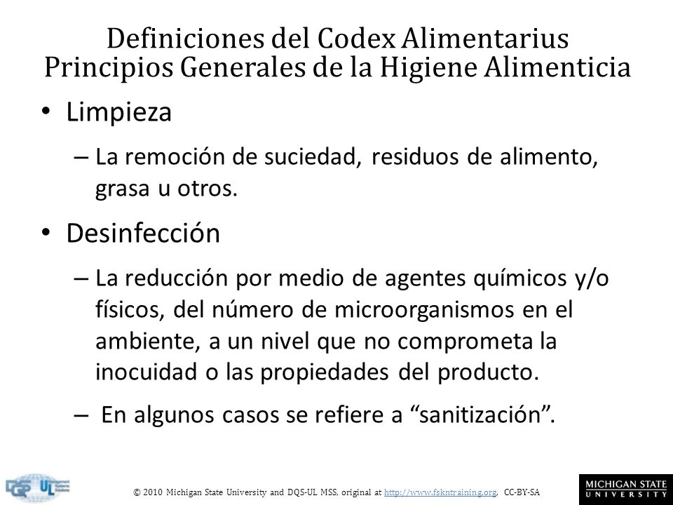 Definiciones del Codex Alimentarius Principios Generales de la Higiene Alimenticia
