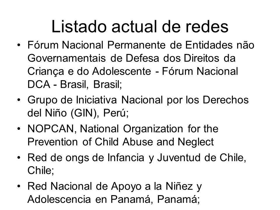 Listado actual de redes