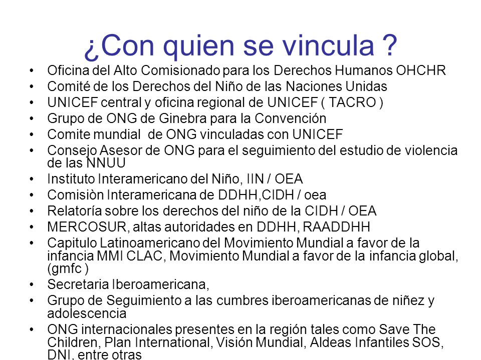 ¿Con quien se vincula Oficina del Alto Comisionado para los Derechos Humanos OHCHR. Comité de los Derechos del Niño de las Naciones Unidas.