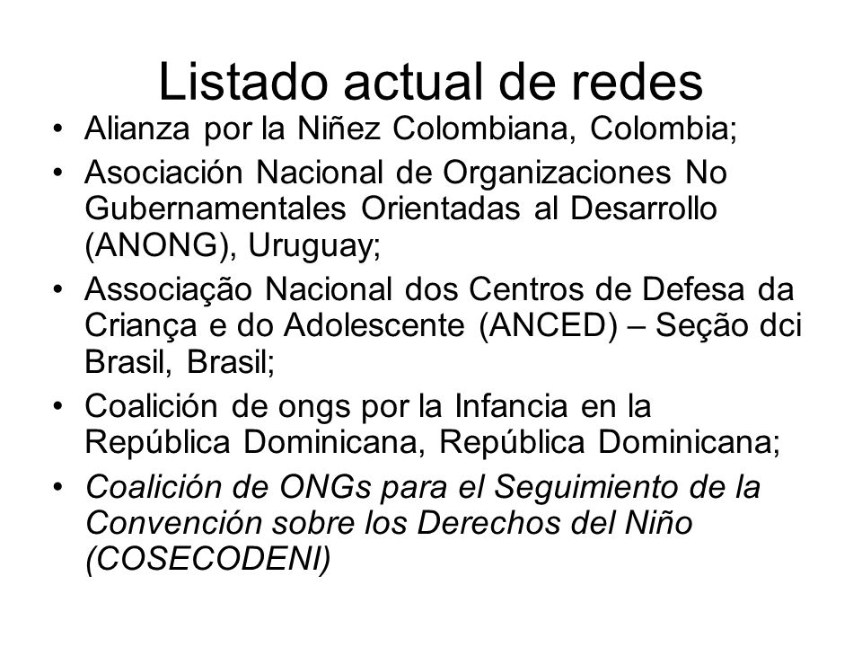 Listado actual de redes