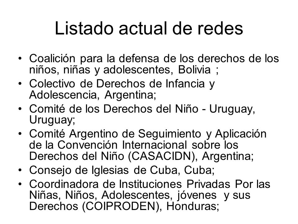 Listado actual de redes
