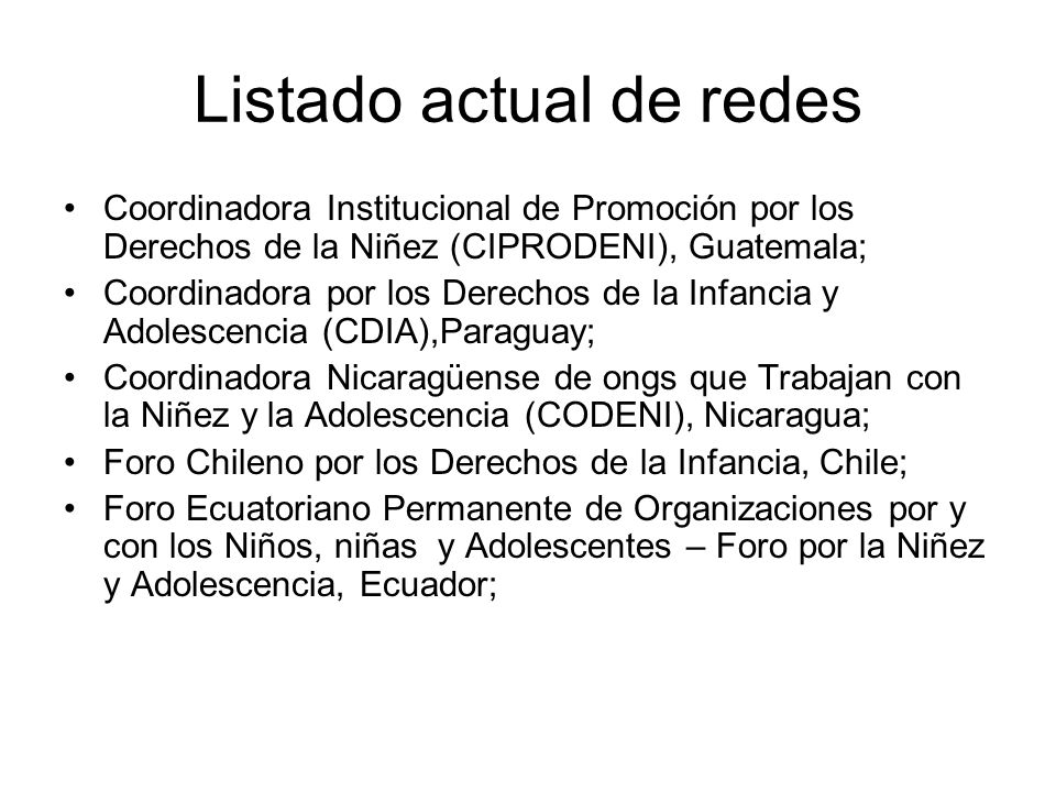 Listado actual de redes