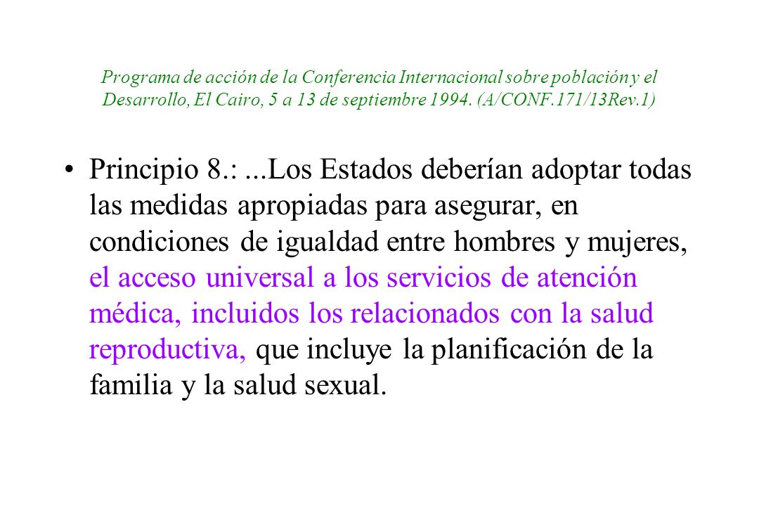 Programa de acción de la Conferencia Internacional sobre población y el Desarrollo, El Cairo, 5 a 13 de septiembre (A/CONF.171/13Rev.1)