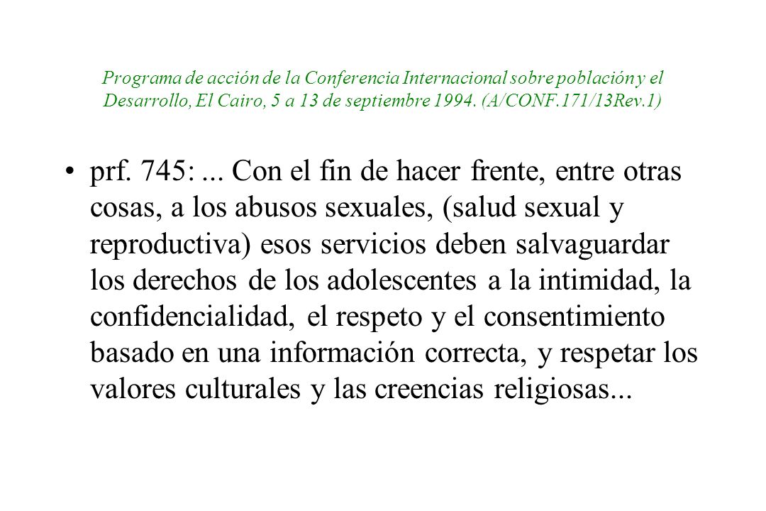 Programa de acción de la Conferencia Internacional sobre población y el Desarrollo, El Cairo, 5 a 13 de septiembre (A/CONF.171/13Rev.1)