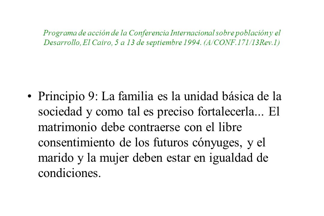 Programa de acción de la Conferencia Internacional sobre población y el Desarrollo, El Cairo, 5 a 13 de septiembre (A/CONF.171/13Rev.1)