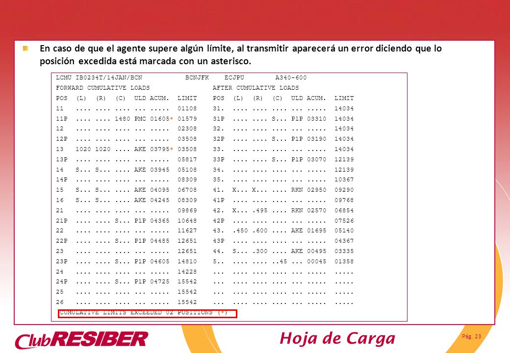 En caso de que el agente supere algún límite, al transmitir aparecerá un error diciendo que lo posición excedida está marcada con un asterisco.