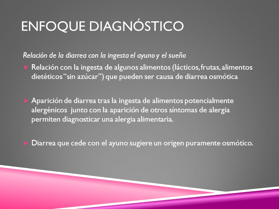 Enfoque diagnóstico Relación de la diarrea con la ingesta el ayuno y el sueño.