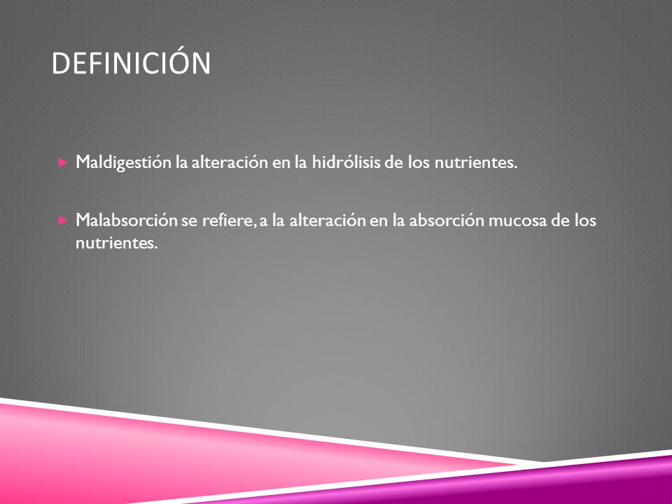 DEFINICIÓn Maldigestión la alteración en la hidrólisis de los nutrientes.