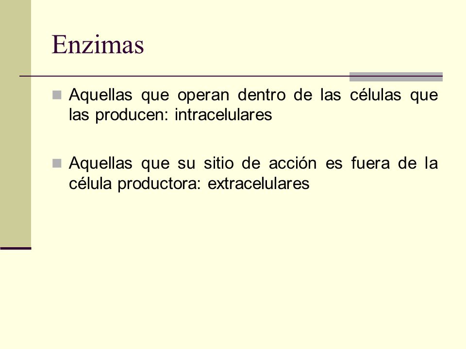 Enzimas Aquellas que operan dentro de las células que las producen: intracelulares.