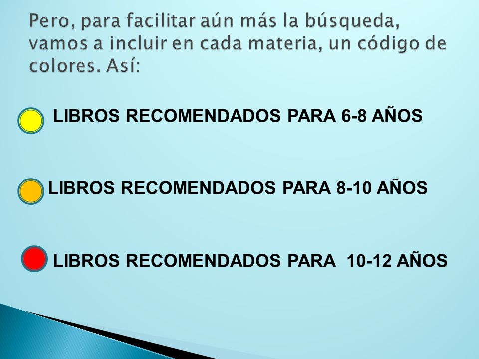 Pero, para facilitar aún más la búsqueda, vamos a incluir en cada materia, un código de colores. Así:
