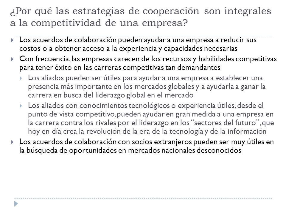 ¿Por qué las estrategias de cooperación son integrales a la competitividad de una empresa