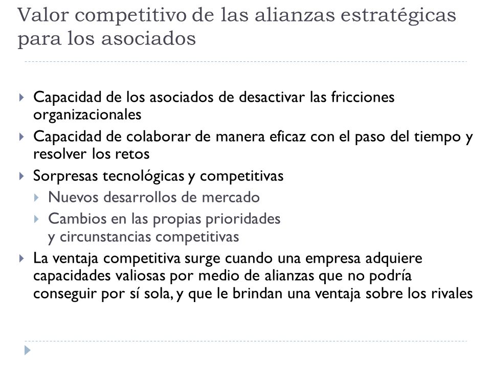 Valor competitivo de las alianzas estratégicas para los asociados