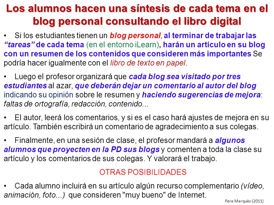 Los alumnos hacen una síntesis de cada tema en el blog personal consultando el libro digital